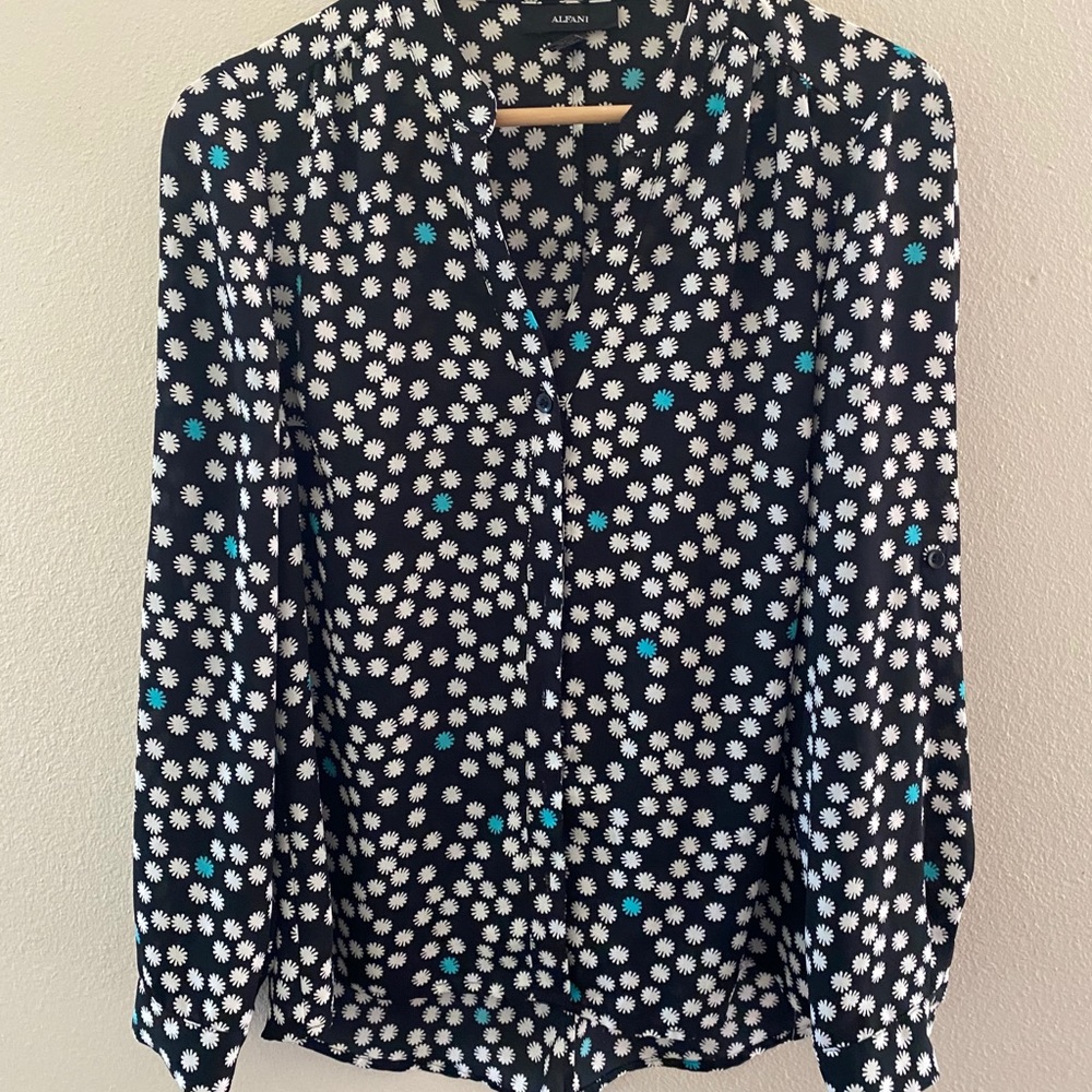 Patterned Long-Sleeve Button-Up Blouse